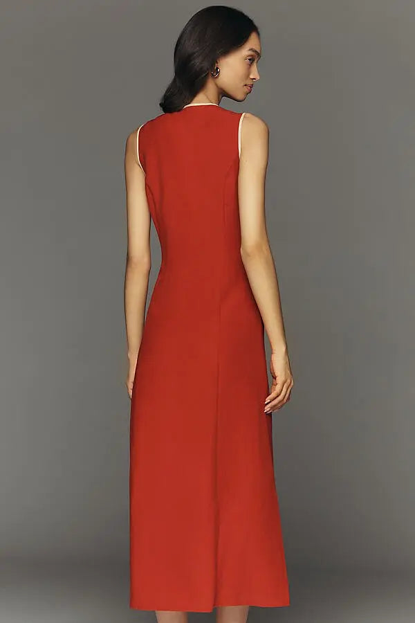 MARE MARE  Sleeveless Linen Blend Wrap Midi Dress by Anthropologie - Red - Large