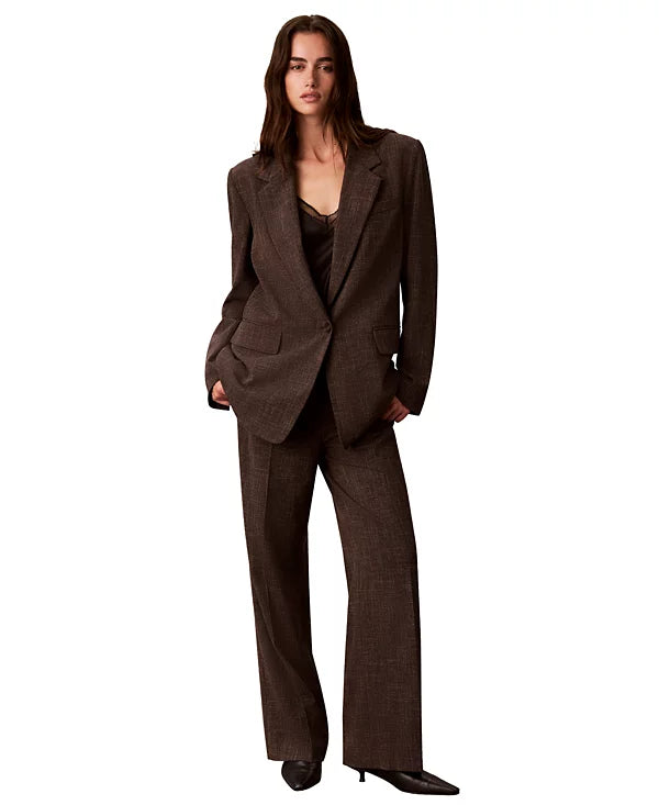 Calvin Klein Women's Boyfriend Windowpane Stretch Blazer Size 14