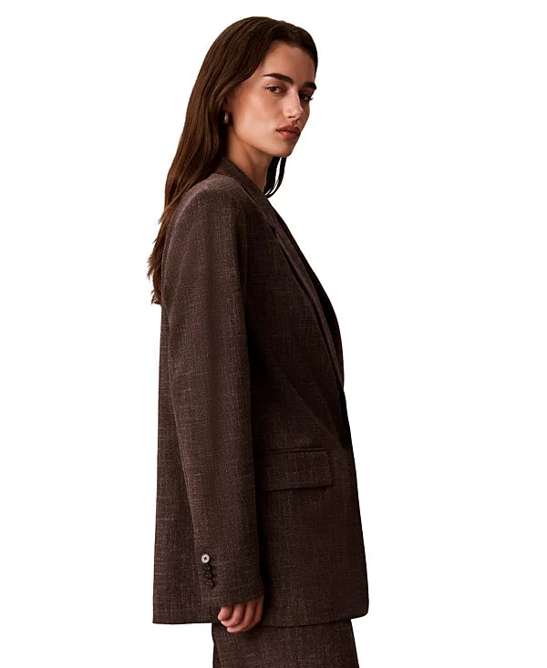 Calvin Klein Women's Boyfriend Windowpane Stretch Blazer Size 14