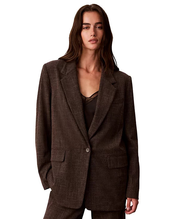 Calvin Klein Women's Boyfriend Windowpane Stretch Blazer Size 14