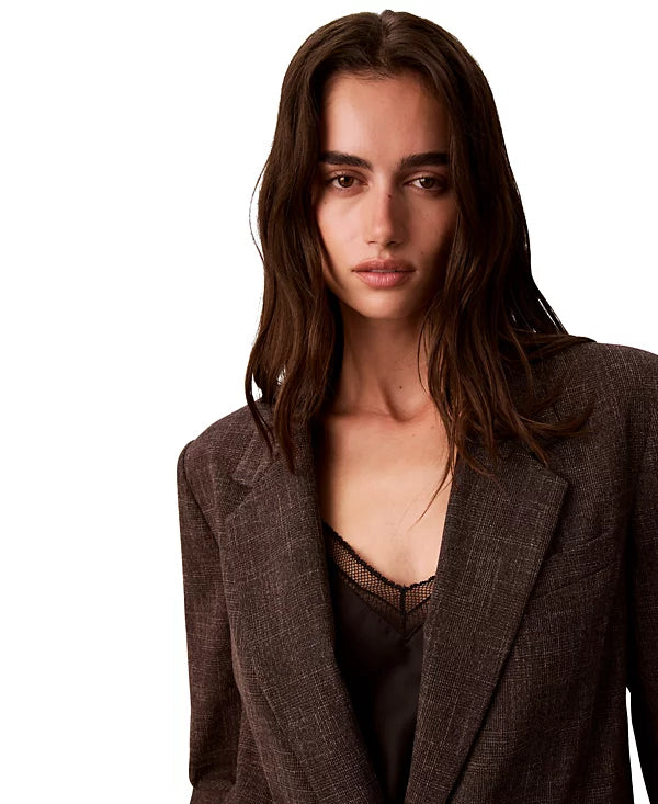 Calvin Klein Women's Boyfriend Windowpane Stretch Blazer Size 14