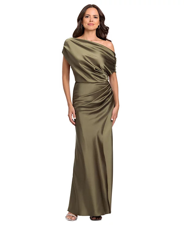 Betsy & Adam Women's Long Double Satin One-Shoulder Column Gown (Size: 12)