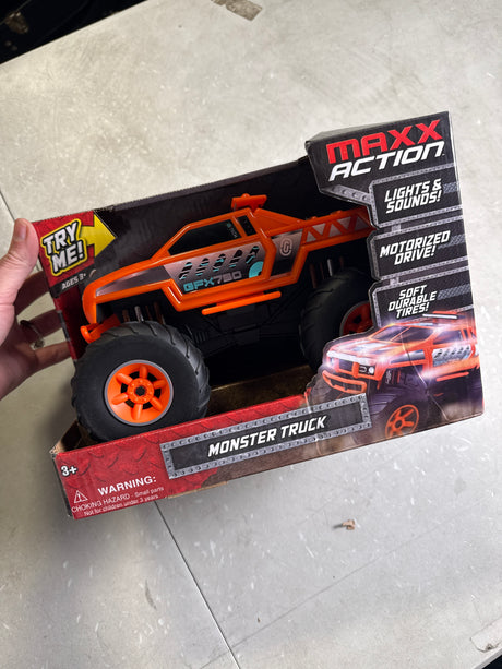 Monster Truck with Lights & Sounds, Motorized Orange Truck for Boys, Girls, Toddlers 3+