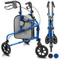 Vive Mobility 3 Wheel Walker Rollator, Lightweight Foldable Walking Transport - BLUE
