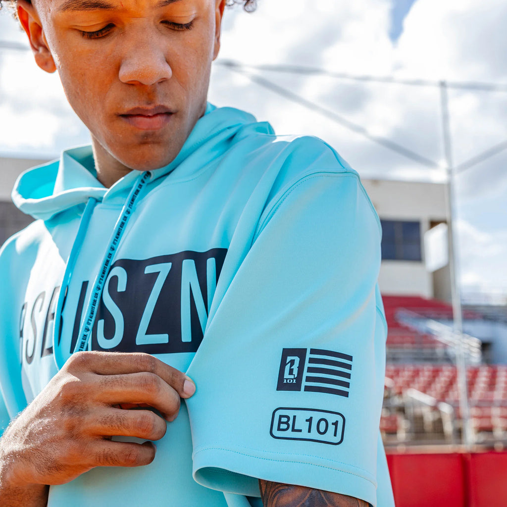 Baseball Lifestyle 101-BSBL-SZN Youth Short Sleeve Hoodie V3 Blue-YM