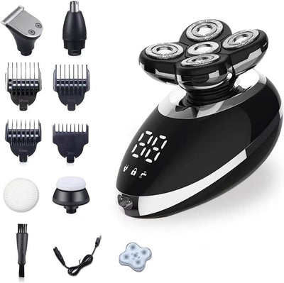 5 in 1 Multifunctional Grooming Kit with Detachable 5D 360°Rotary Shaver, Electric Shaver for Men, IPX6 Waterproof & Wet/Dry Shaver, with USB Rechargeable and Cordless
