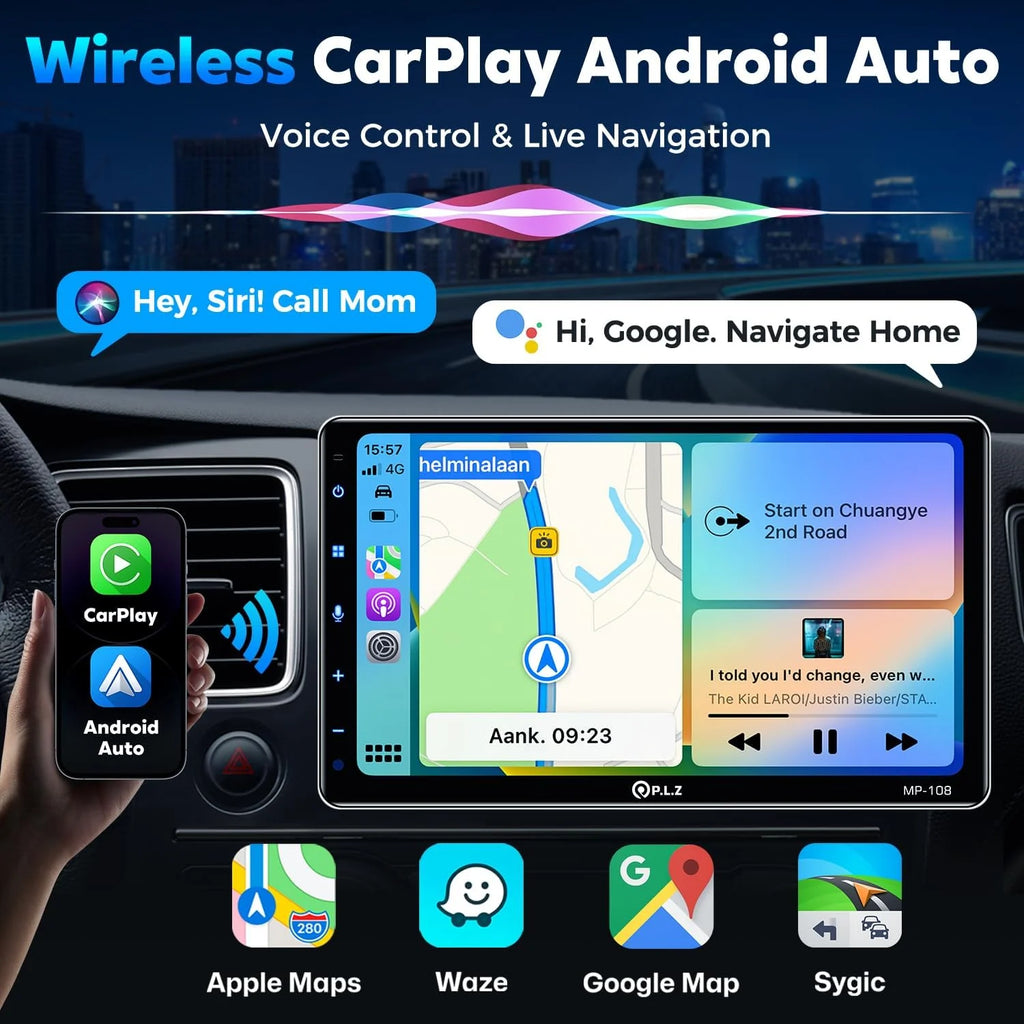 MP-108 10.1 Inch Single Din Car Stereo With Wireless Apple CarPlay & Android Auto