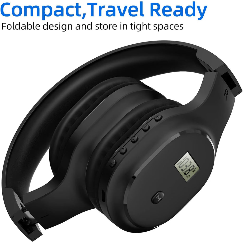 FM Radio Headphones, Rechargeable Portable Headset with Built-in Microphone, A8 (Black)