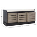SAFAVIEH Briar 3 Drawer Cushion Bench, Black Frame/Greige Drawers