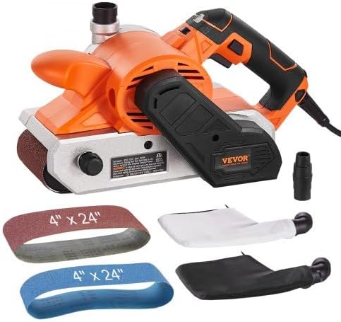 VEVOR 10AMP Belt Sander, 4" x 24" Belt Sanders for Woodworking with 6 Speeds 274-480 m/min, Powerful Sander Machine with 2 in 1 Vacuum Adapter, 2 Dust Bags, 2 Sanding Belts