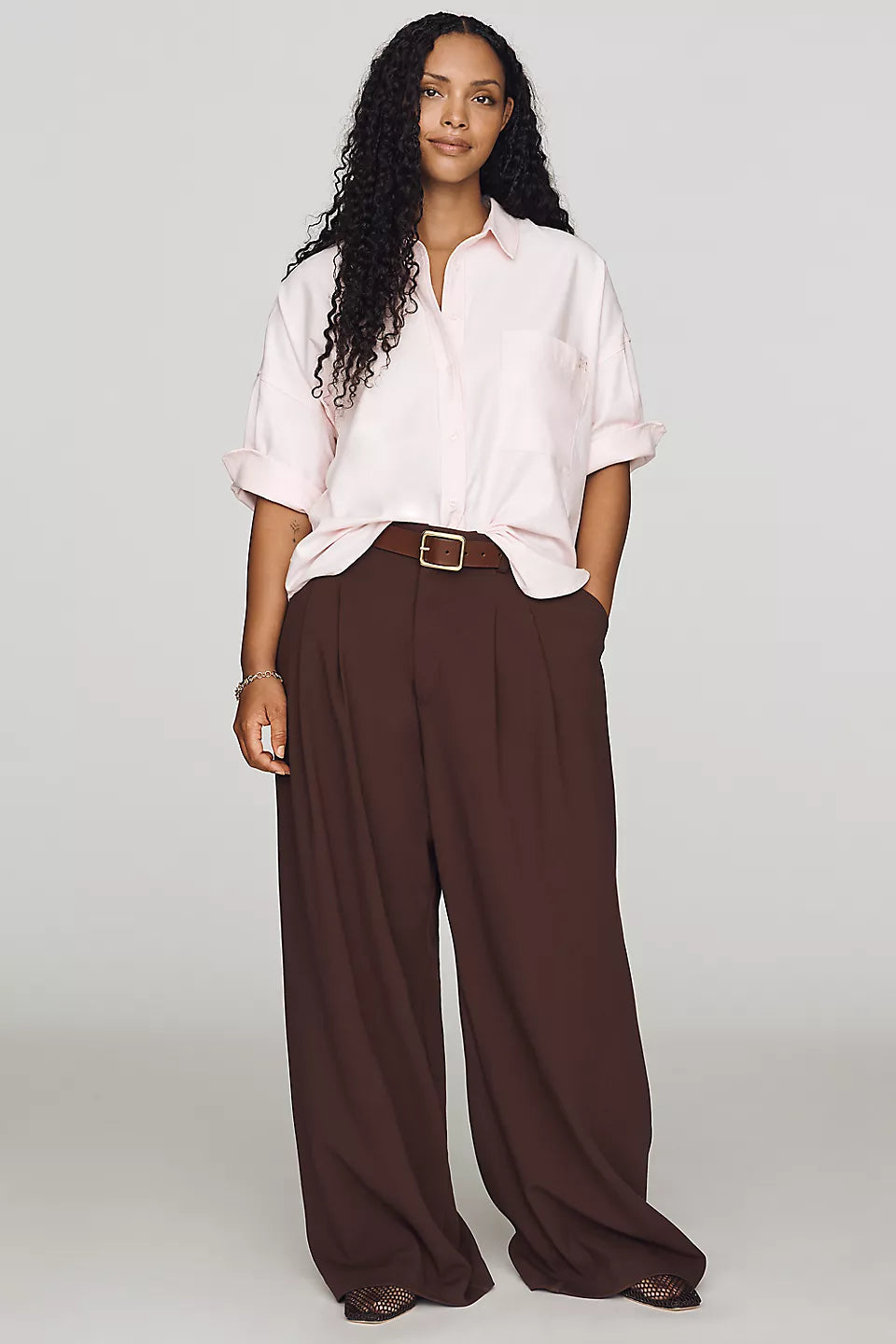 Maeve Mabel Boxy Oxford Shirt from Anthropologie - Pink - Size XS