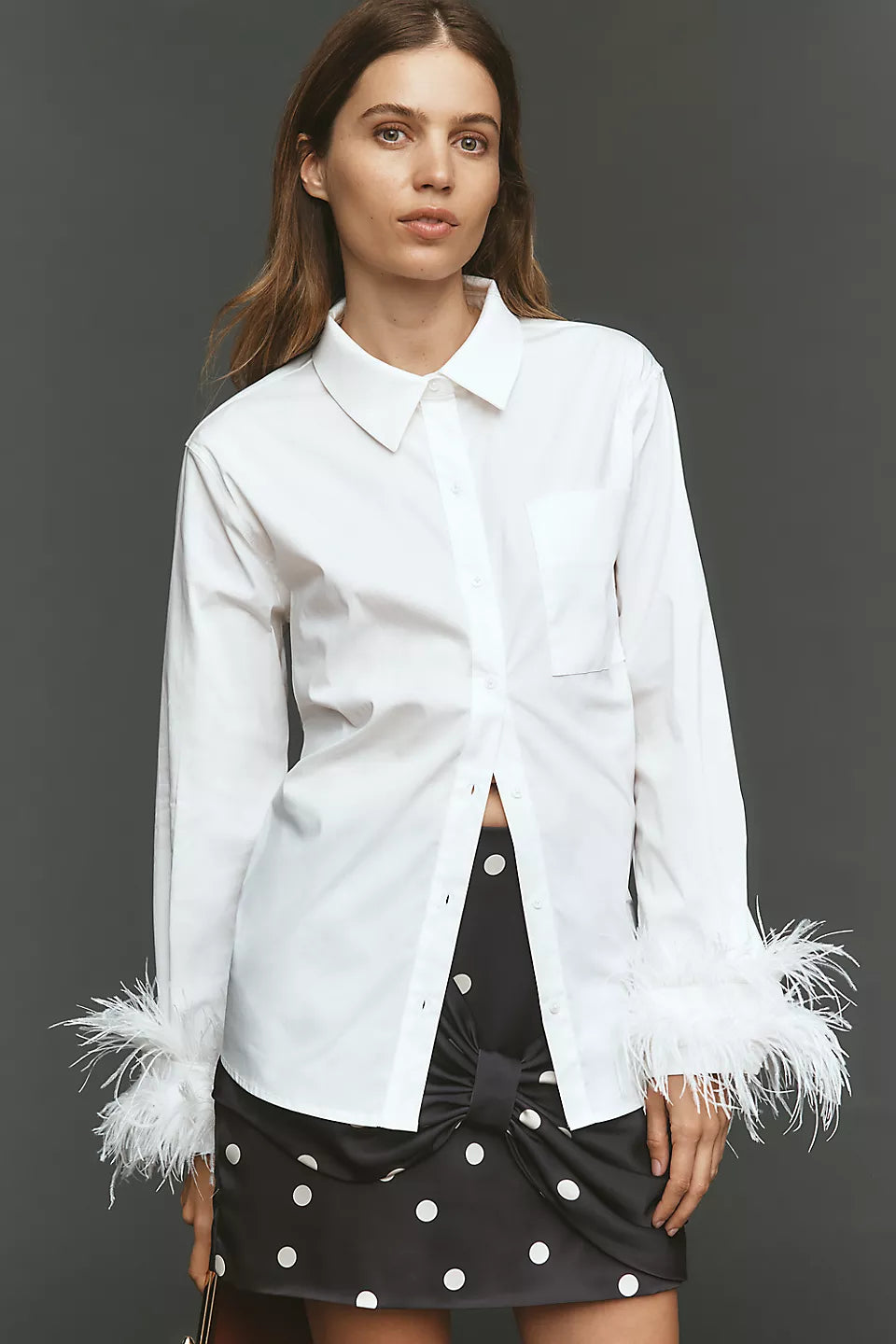 Anthropologie English Factory Faux-Feather Buttondown Shirt