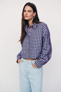 Maeve Cropped Buttondown Shirt for Women - Pink Plaid - Size Medium