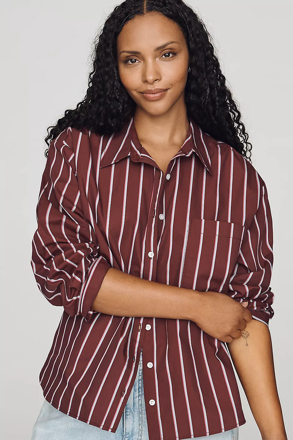 Maeve Shrunken Bennet Buttondown Shirt - Dark Wine - Size Small