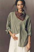 Pilcro Long-Sleeve Reworked Buttondown Top - Olive - Size Large