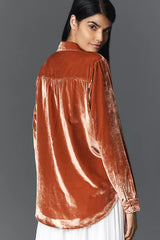 Anthropologie The Hadley Velvet Relaxed Buttondown Shirt by Pilcro Orange Size: M