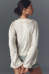 By Anthropologie Long-Sleeve Ruffled Tie-Front Top Size: M