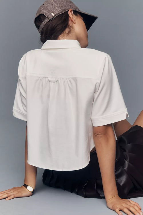 Anthropologie Maeve Merritt Short-Sleeve Cropped Buttondown Shirt Size M