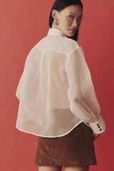 By Anthropologie Sheer Cuffed Organza Button-down Top - White