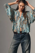 The Sidney Batwing Blouse by Pilcro - Blue Pattern - Medium