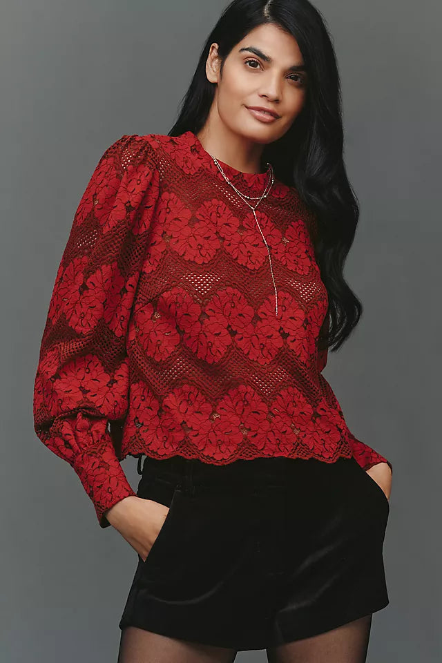 Dolan Left Coast Mock-Neck Lace Blouse Size S