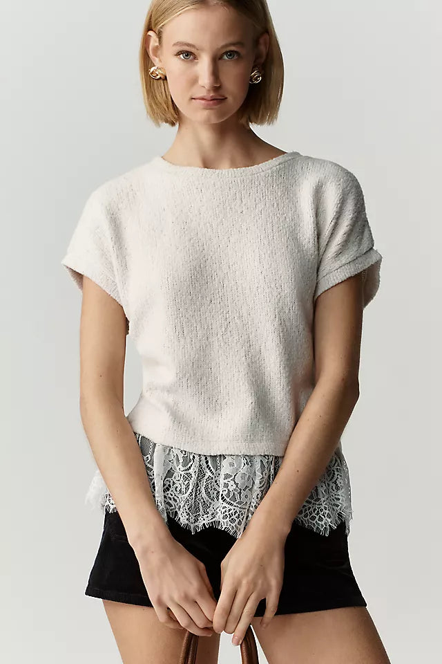 Maeve Ruffled Lace Tee Size S