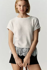 Maeve Ruffled Lace Tee - Sand - XS