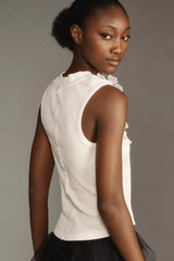 By Anthropologie Sleeveless 3D Floral Appliqué Top - Ivory - Small