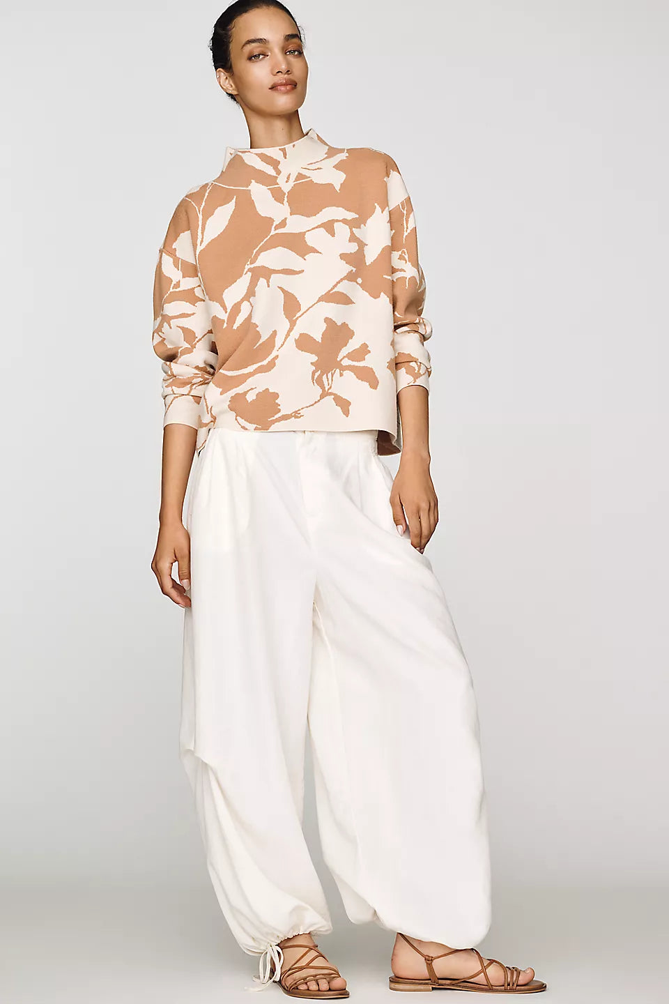 Carys Mock-Neck Sweater by Maeve - Ivory Floral - Size XS