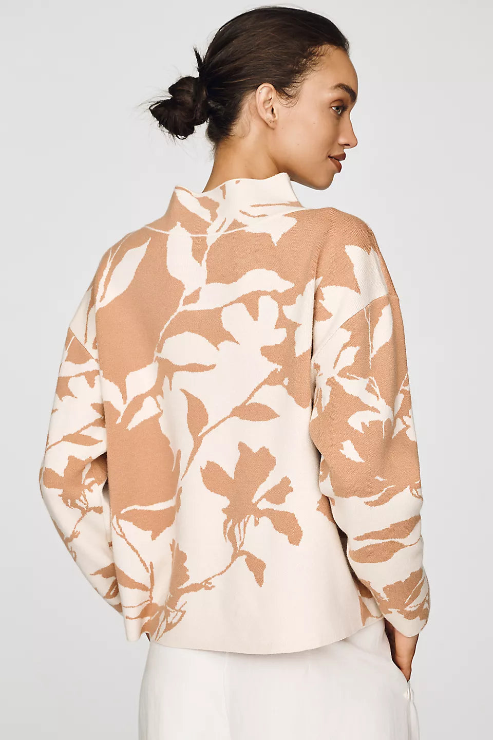 Carys Mock-Neck Sweater by Maeve - Ivory Floral - Size XS