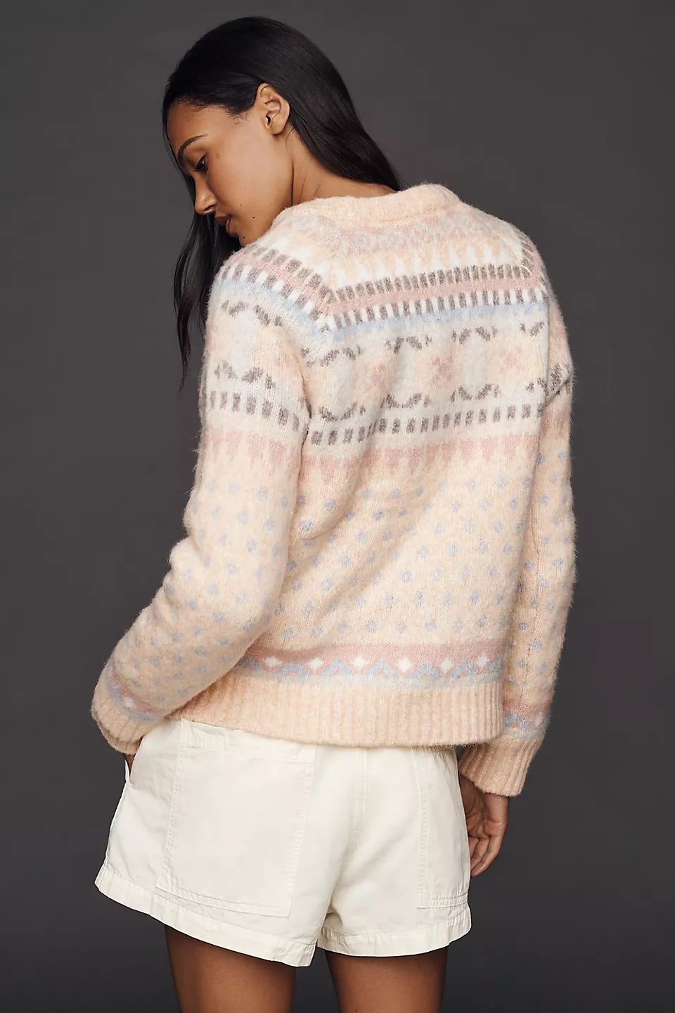 Design History Pastel Long-Sleeve Crewneck Sweater Peach Size: L