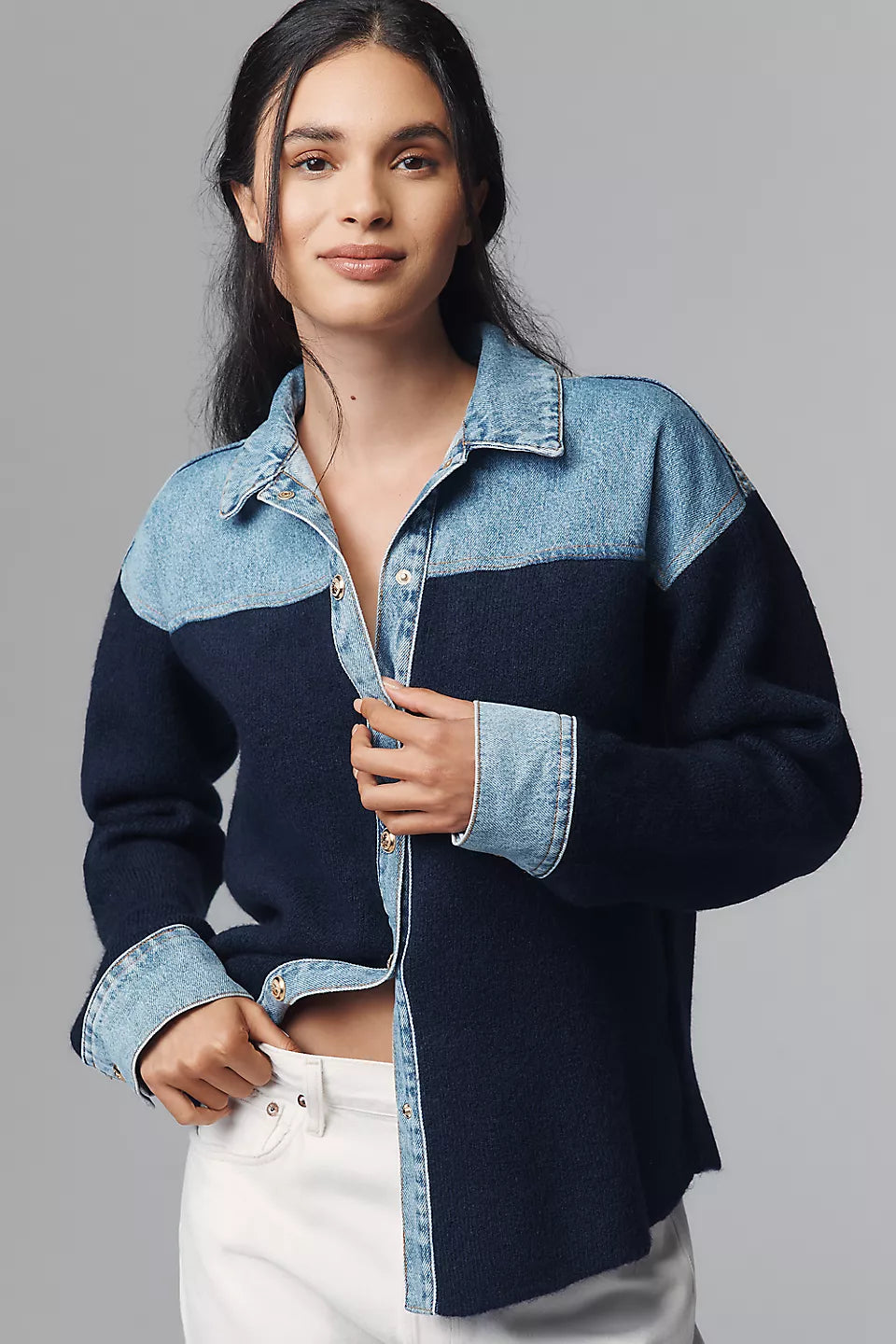 Pilcro Mixed Media Sweater Denim Jacket Size M
