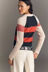 Pilcro Ribbed Long-Sleeve Crew-Neck Rugby Sweater - Black Pattern - Size: Medium