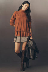 By Anthropologie Mock-Neck Sheer Mixed Media Sweater Copper Size: L