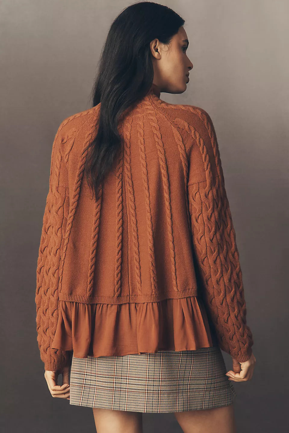 By Anthropologie Mock-Neck Sheer Mixed Media Sweater Copper Size: L