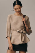 Maeve Ribbed Belted Sweater Size S