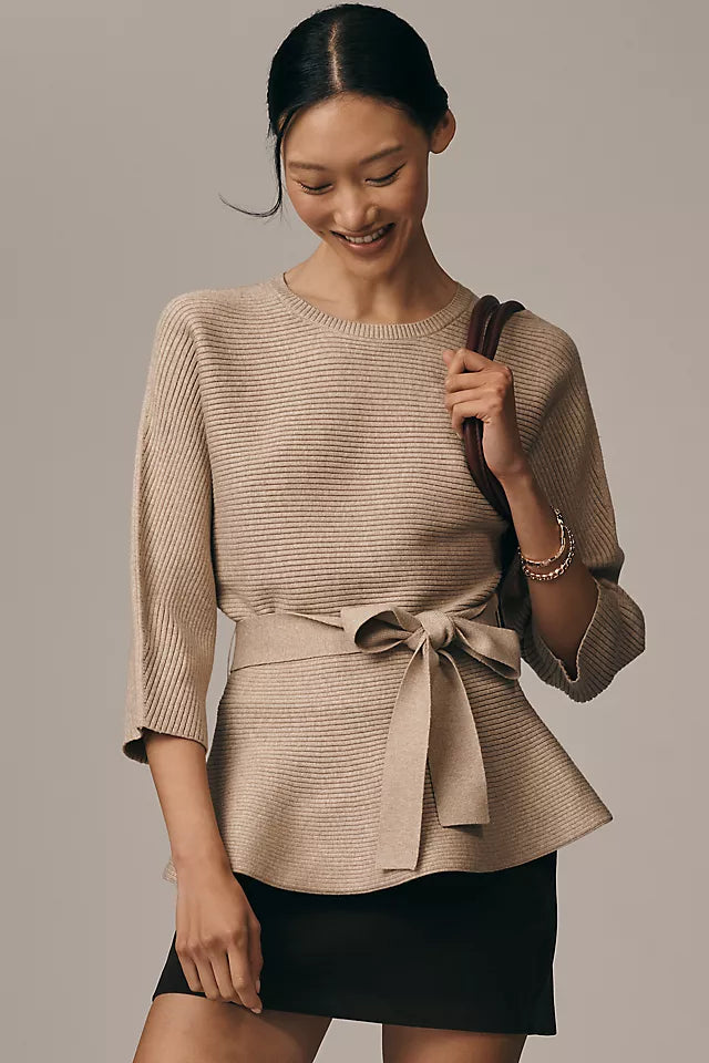 Maeve Ribbed Belted Sweater Size S
