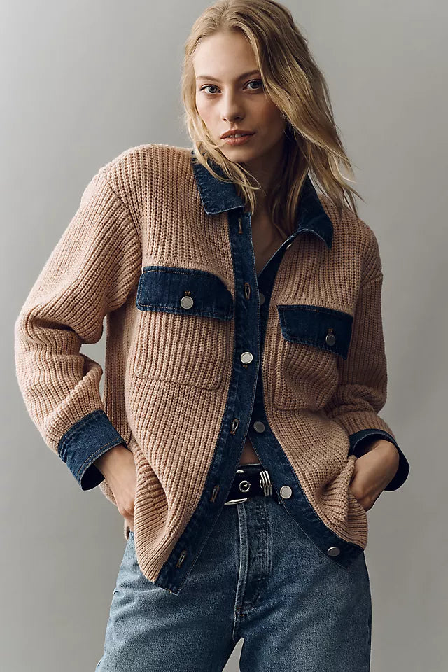 BLANKNYC Playing the Field Denim Knit jacket Size S