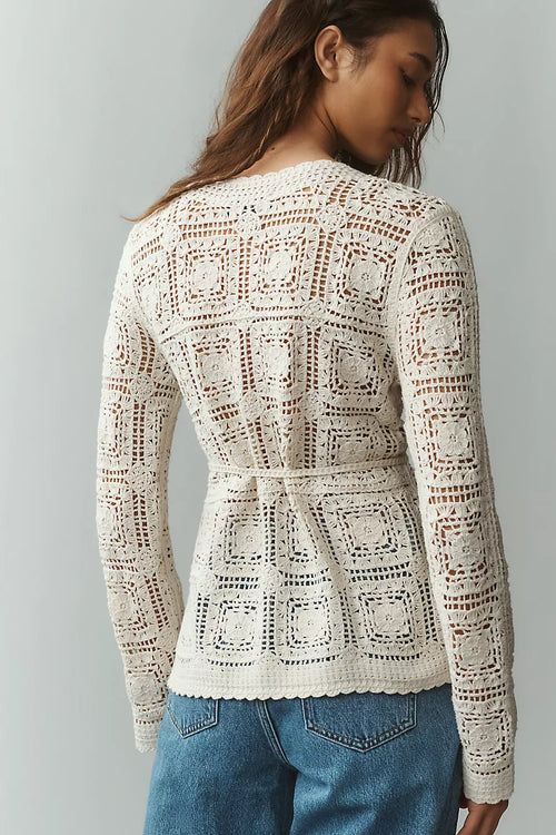 Anthropologie NVLT V-Neck Crochet Knit Top Size M