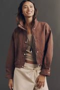 Pilcro Cohen Nylon Funnel-Neck Bomber Jacket from Anthropologie - Cocoa - Size Small