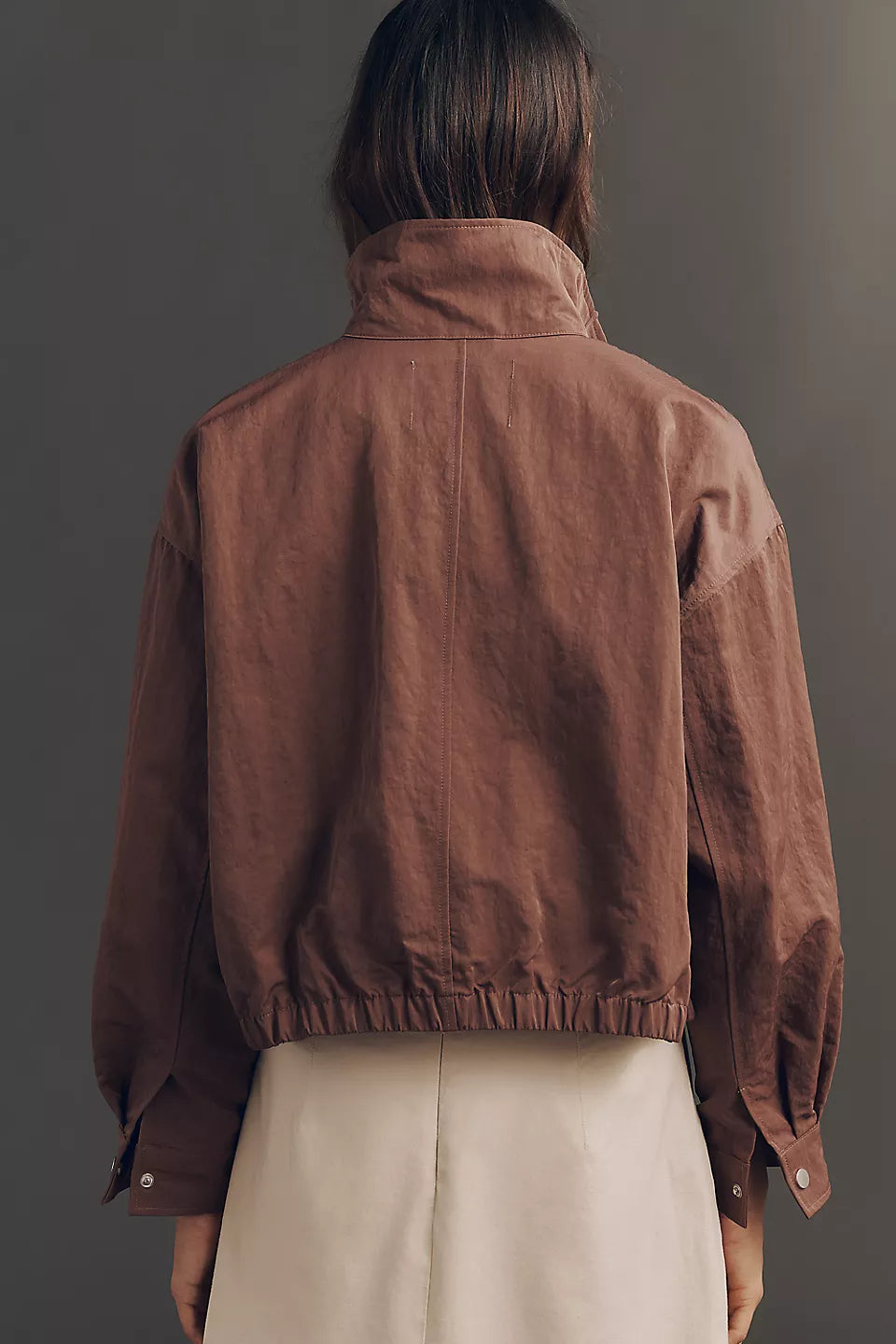 Pilcro Cohen Nylon Funnel-Neck Bomber Jacket from Anthropologie - Cocoa - Size Small