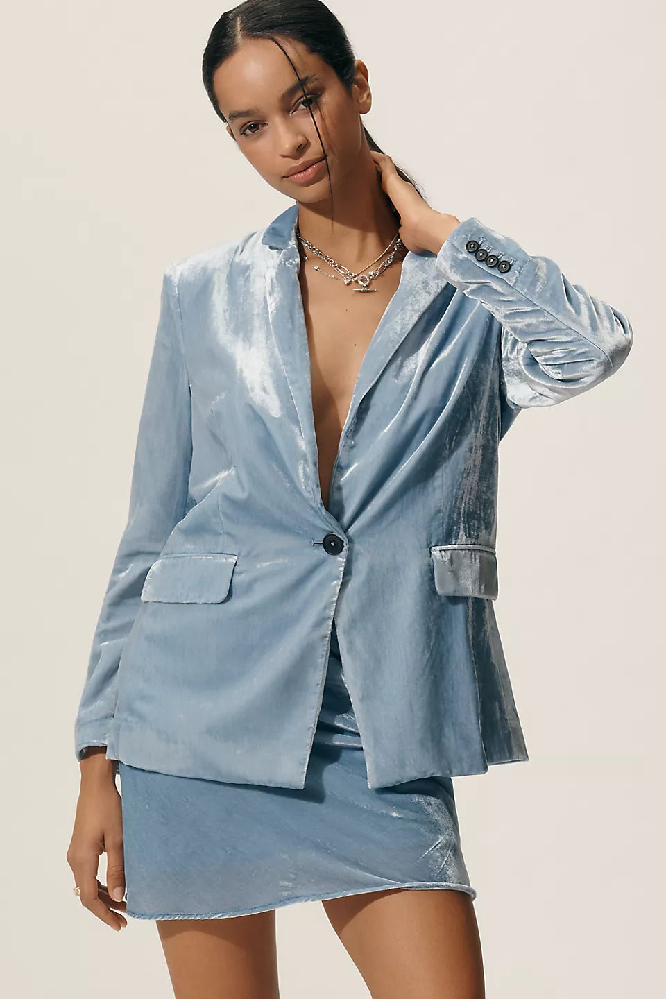 Anthropologie The Tessie Blazer by Maeve: Velvet Edition Slate