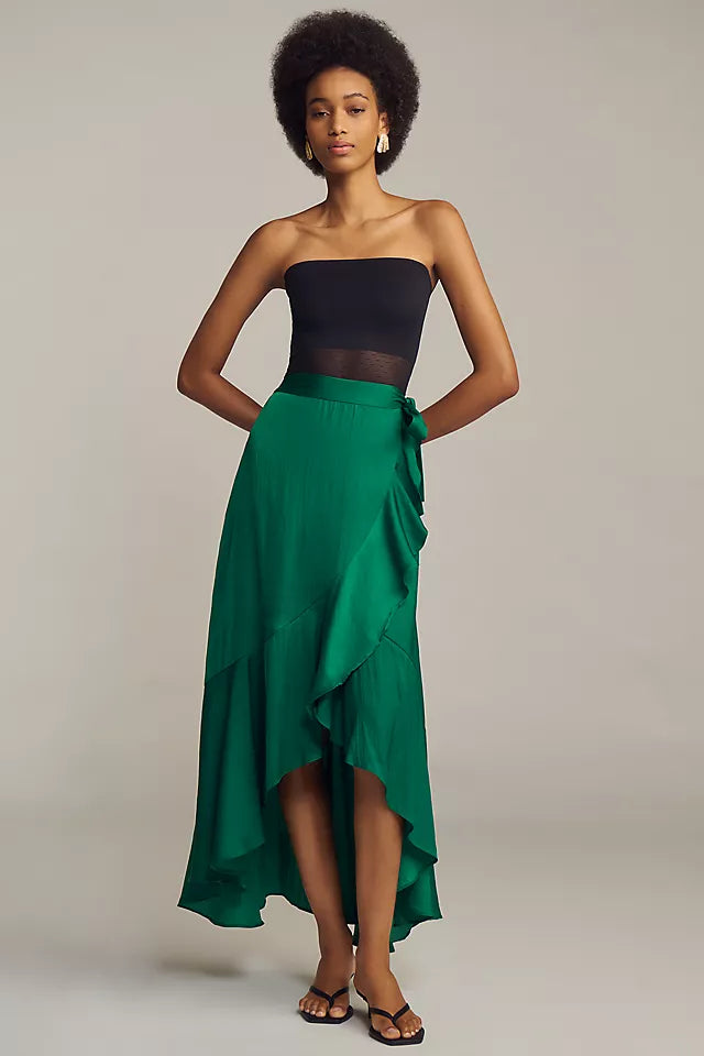 Maeve Ruffled Wrap Maxi Skirt - Evergreen