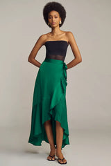 Maeve Ruffled Wrap Maxi Skirt - Evergreen