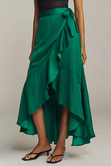 Maeve Ruffled Wrap Maxi Skirt - Evergreen