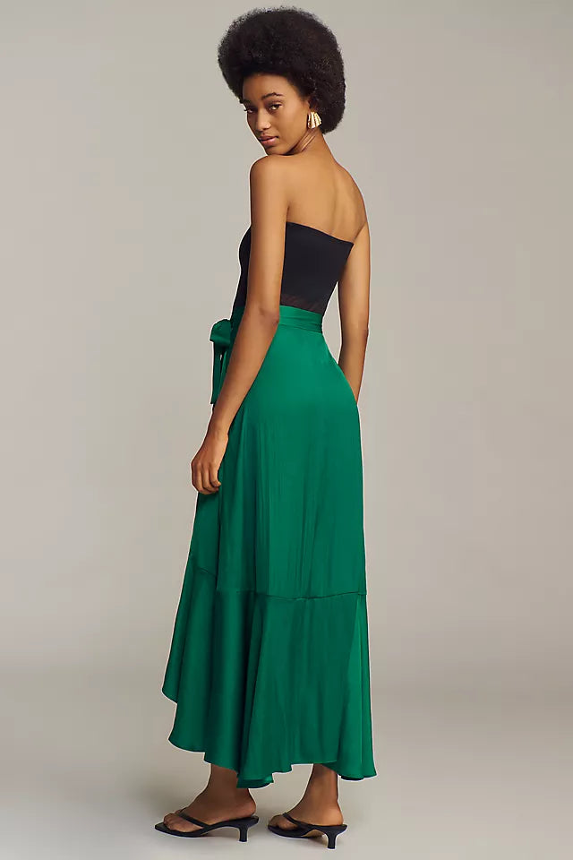 Maeve Ruffled Wrap Maxi Skirt - Evergreen