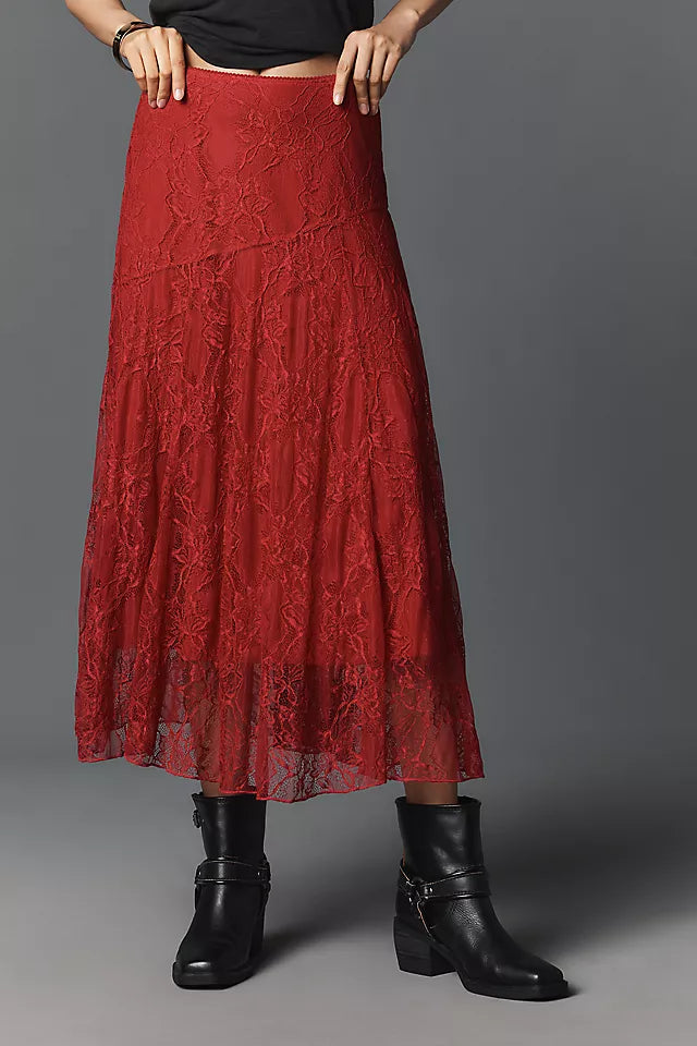 Asymmetric Drop-Waist Lace Midi Skirt Size XL