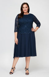 Alex Evenings Plus Tea-Length Dress with Sequin Lace Bodice & Chiffon Skirt Size: 20W