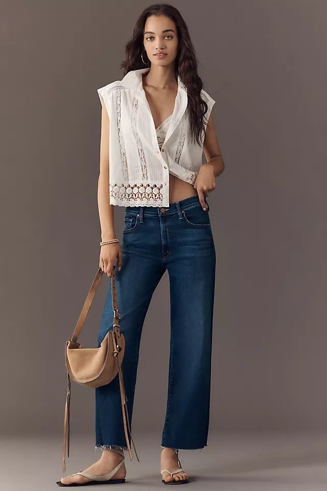 MOTHER The Rambler Zip High-Rise Straight-Leg Ankle Jeans Size 27