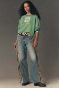 MOTHER Fringe Half Pipe Button Sneak High-Rise Wide-Leg Jeans Size 28